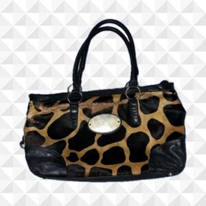 RARE Innue Collection Cowhide Hair Black Leather Bag/Tote Animal print
